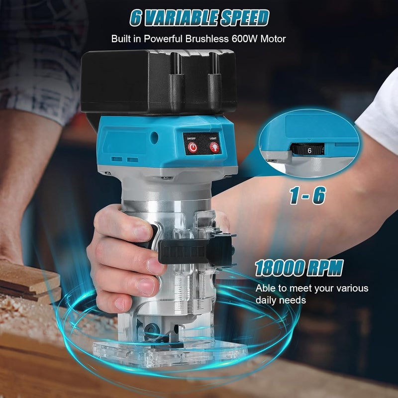 weitol 18V 18000RPM Brushless Trim Router, Wood Trimmer - 6.35mm Trim Diameter Cordless Palm Router, 6 Level Speed Adjustable (Tool Only) - Image 2